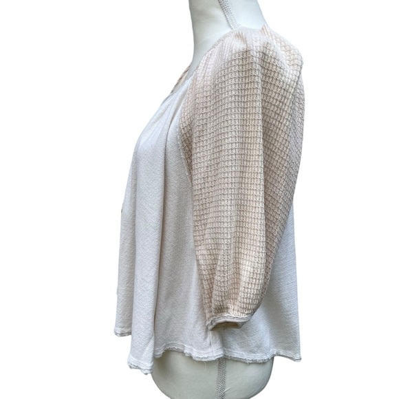 We The Free Boho Cropped Puff Sleeve Cream Flowy Blouse Size S - Picture 5 of 13